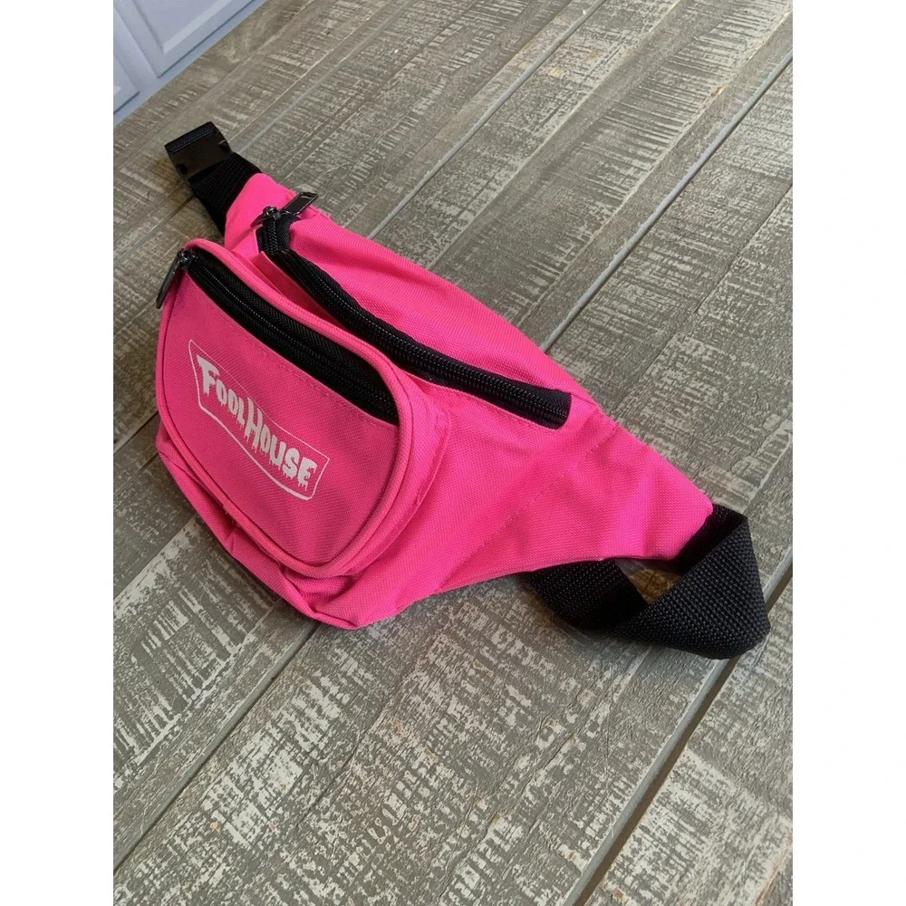 Vintage Pink Neon Retro Logo Design‎ Fanny Pack Nylon 90s Adjustable Fool House